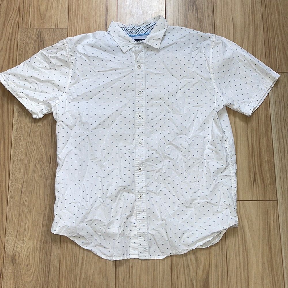 Michael Brandon White Button Up with Navy Blue Dot Pattern TBD T